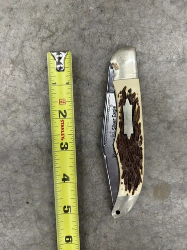 Vintage Precise Silver Eagle Bone Handle Folding Hunter Lock blade