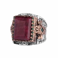 KAMBO 925 Sterling Silver Men's Ring with Natural Ruby Gemstone Handmade