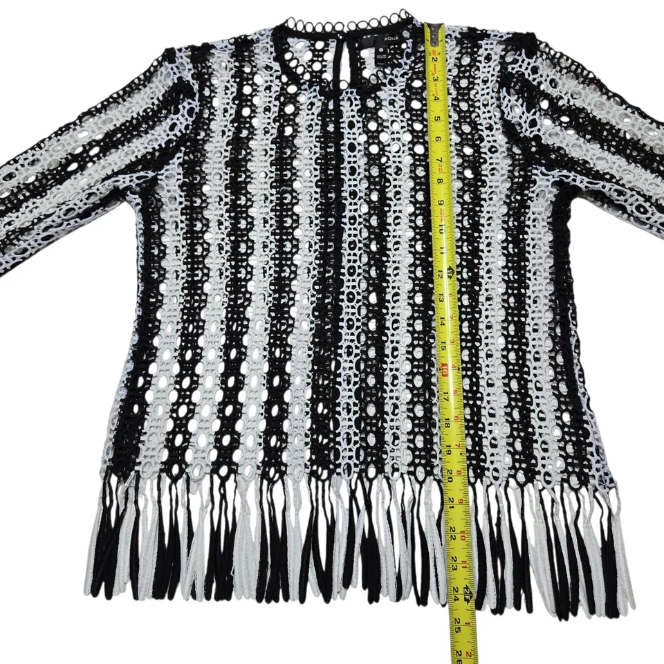 Aqua Top Womens Small White Crochet Open Knit Sheer Cover Up Boho Festival Shirt - Image 4 of 4