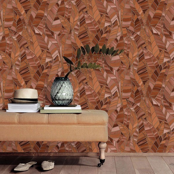 Vliestapete Elle BläTter Floral Rot Orange Gold Metallic 10446-13 (3,74€/1Qm)-image