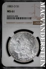 1883-O Morgan Dollar- Silver- NGC MS61 Lustrous- #SLA651