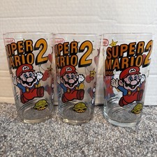 Vintage Nintendo Glassware Super Mario Bros. 2 1989 Drinking Glasses 6oz (3)