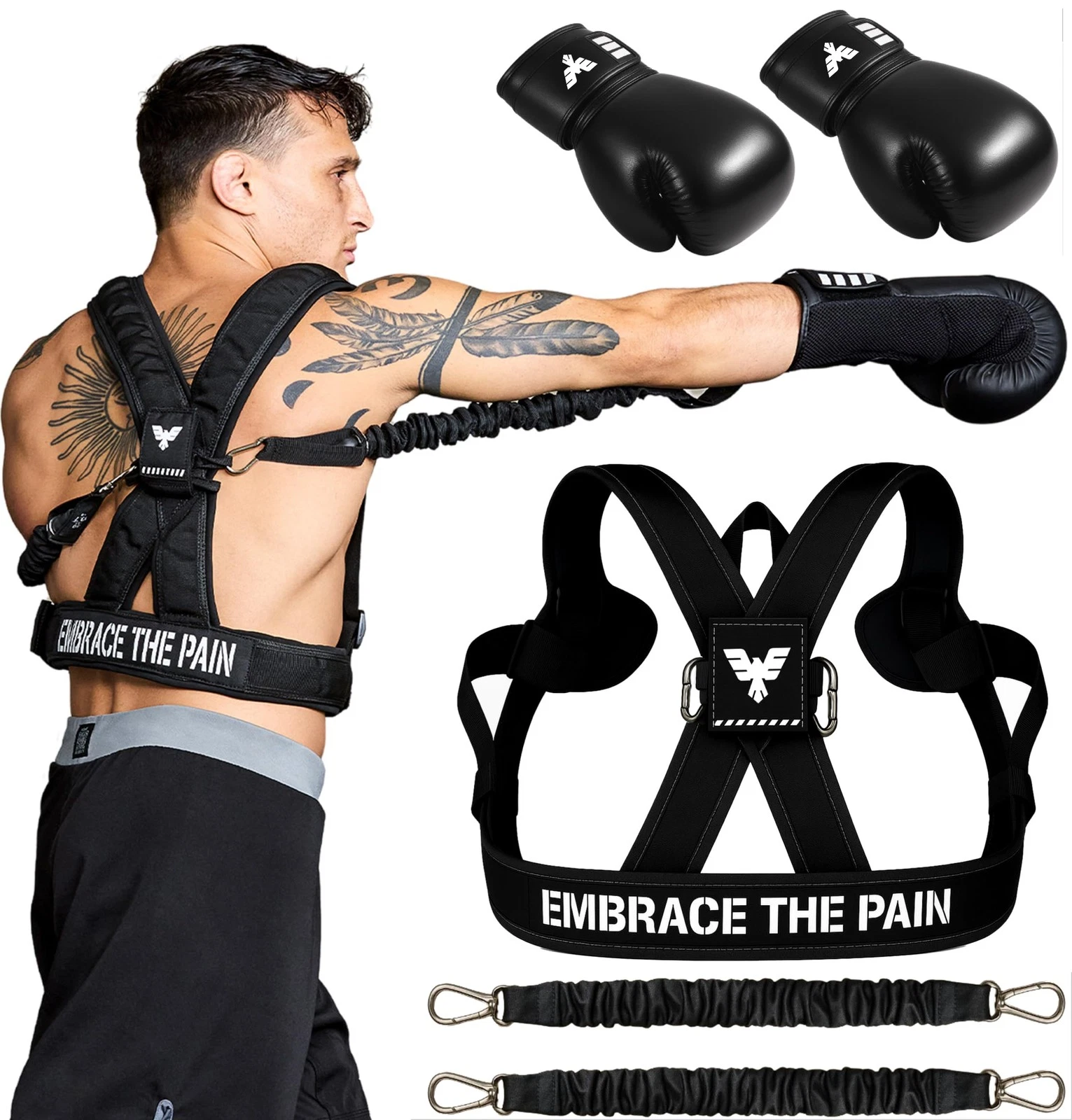 Adult Boxing Harness with 12oz Gloves – Adjustable Resistance Bands (3 Levels...