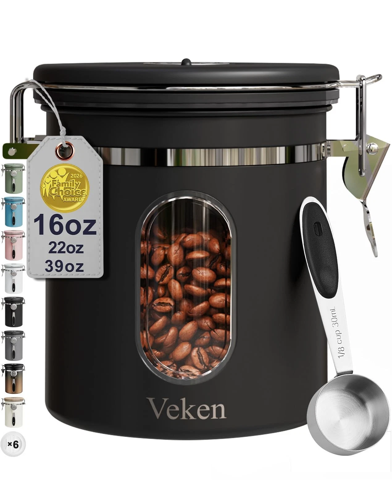 Coffee Canister with Window, Airtight Stainless Steel Kitchen Food Storage Co...