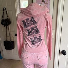 Vintage Juicy Couture Y2K Logo Pink Velour Tracksuit Set 2-piece size M