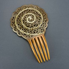 Vintage Faux Tortoiseshell Hair Comb Rhinestone Filigree Art Deco Style