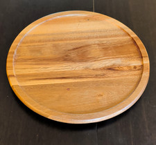 Rotating Round Wood Lazy Susan Serving Tray, Large 12in Brown Matte Edge