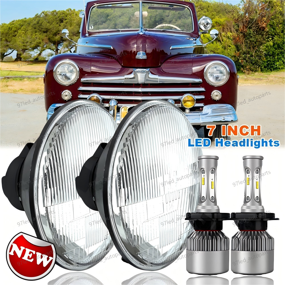 Pair For Ford Deluxe 1939-1951 7" Inch Round LED Headlights Lamp Housing New
