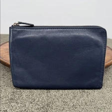 Mark & Graham Commute Zipper Pouch Blue Leather Travel Organize Unisex