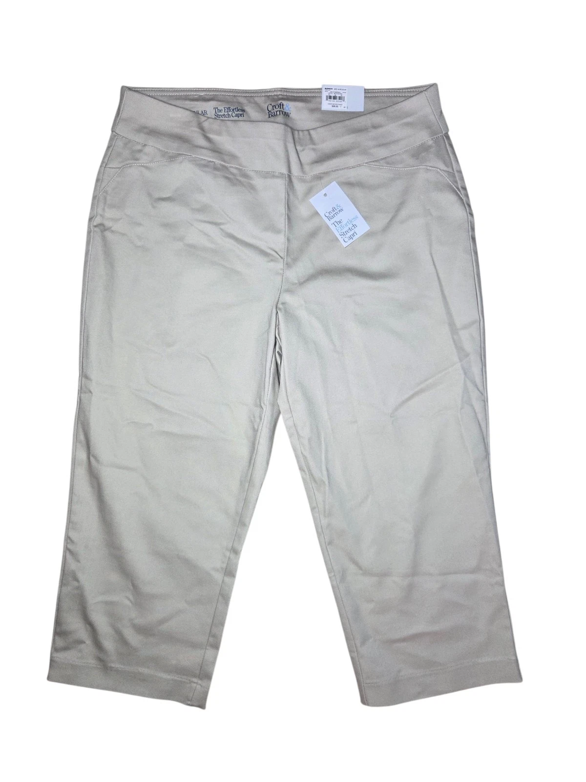 Croft & Barrow Light Beige Mid Rise Stretch Capri Pull On Pants 14R NWT