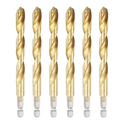 6pcs Twist Drill Bit 9.5mm Dia 125mm 1/4'' Hex Shank High-Speed Steel Bits