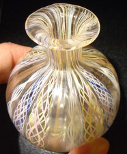 Murano Style Latticino Striped Art Glass Vase Green Blue White — listing 3