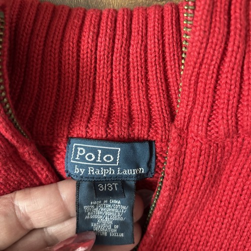 Polo Ralph Lauren Sweater size 3T Red 1/4 Zip Knit Pony Mock Neck School - Picture 3 of 10
