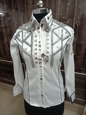 White Crystal ShowShirt–Western Horsemanship/Rodeo/Showmanship Competition shirt - Photo 1/4
