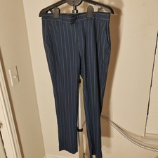BoohooMAN Men's Pinstripe Dress Pants – Size 32R, Navy Blue