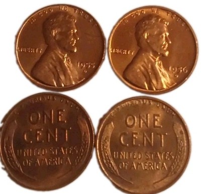 1955 D 56 D 57 D 58 D Gem BU RD OBW US Lincoln Wheat 1C 4 Pc Penny Set FreePost 