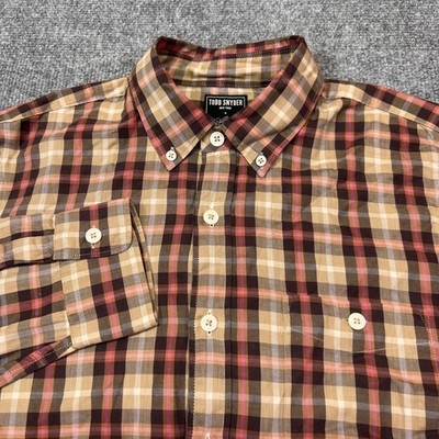 Todd Snyder Albini Shirt Mens Medium Brown Plaid Button Front Long Sleeve Casual