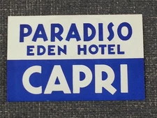 Original Vintage 1950s Luggage Paradiso Eden Hotel Tag Label Capri Italy
