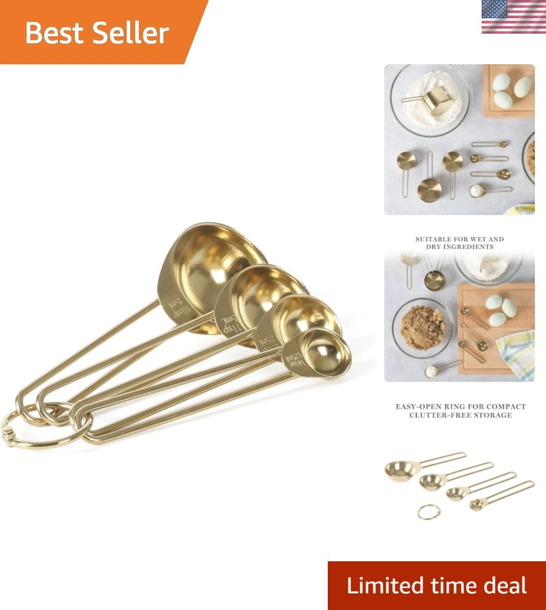 Richburn 4-Piece Gold Stainless Steel Measuring Spoons Set – Durable and Styl...
