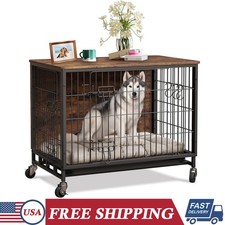 Furniture Style Dog Crate End Table Wooden Metal Pet Kennel Cage Large Anti-bite