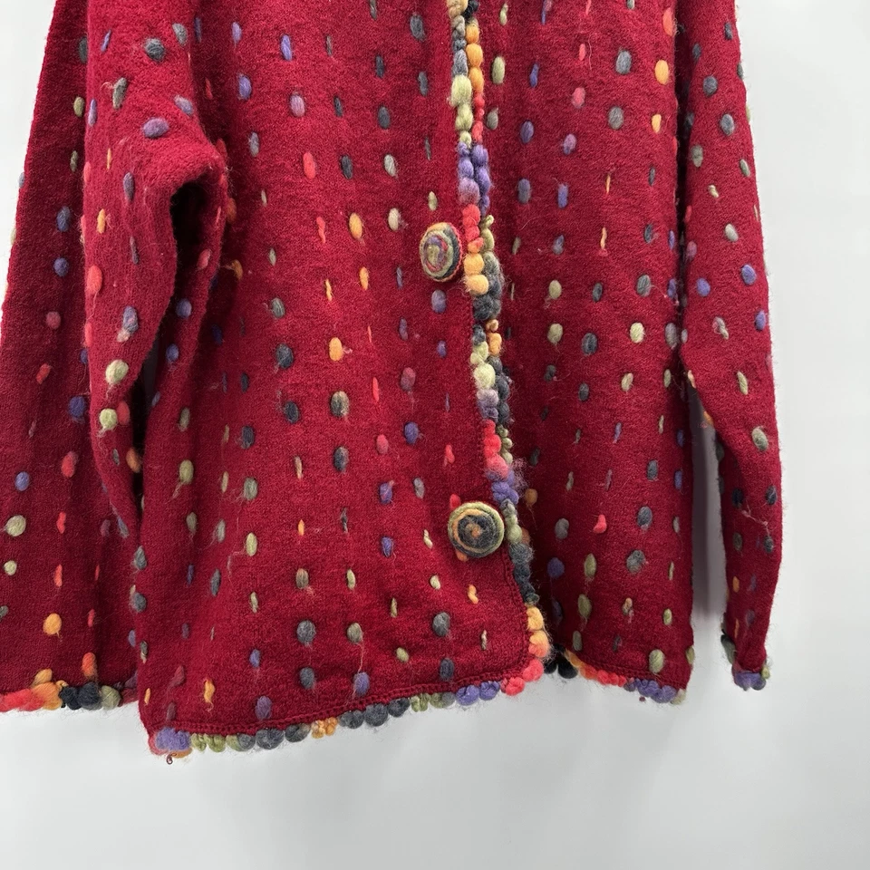 Design Options Cardigan Sweater Womens Large Red Multicolor Art Button Wool - Image 3 of 4