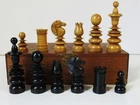 ANTIQUE CHESS SET OLD CALVERT PATTERN K 86mm AND CIGAR  BOX NO BOARD
