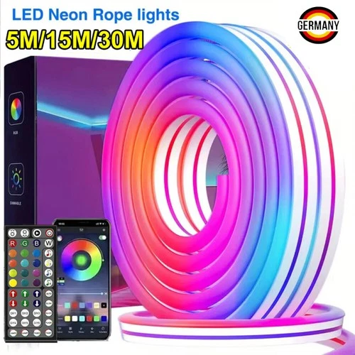 5/15/30M Neon LED Strip Streifen RGB Flex Band Licht Schlauch Wasserdicht Außen