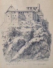 Fritz Berger Zeichnung Burg Taufers Graphit Flinzer Impression unsign 1904
