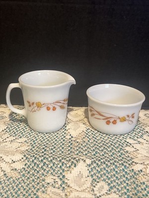 Sugar bowl And Creamer Set Vintage Corelle Pyrex Harvest Home