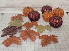 Fall Decor Set Of 14 Glitter/Sequins Pumpkins And Leaves Autumn Decor