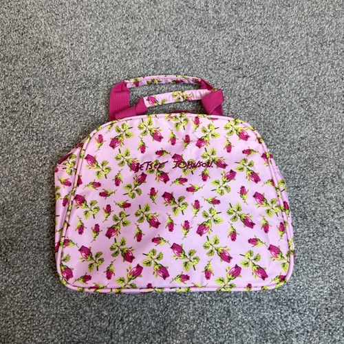 Betsey Johnson Floral Rose Pink Cosmetic Makeup Bag Travel Toiletry Case Zip Top