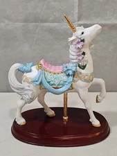 Lenox Porcelain Carousel Unicorn Horse Figurine Blue Pink Wood Base 9” 2003