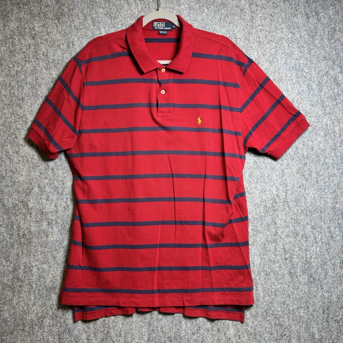 Ralph Lauren Polo Shirt Mens XL Red Blue Striped Cotton Casual Preppy Golf Retro