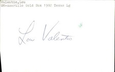Lou Valentic Signed 3x5 Index Card Cut Texas Autograph Den