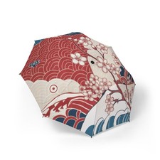 Japanese Cherry Blossom Folding Umbrella with Sakura Waves Kyoto Design