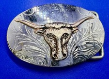 Western Longhorn Cow Bull Head Steer Kids Vintage Belt Buckle for 1.25" Belt