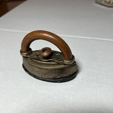 Miniature Cast Iron and Wood Handle Sad Iron Toy Sample Vintage