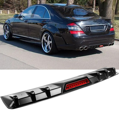 For Benz S Class W221 W222 W223 Gloss Rear Bumper Diffuser Lip w/LED Brake Light