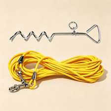 Dog Tie Out Stake with 2-Way Yellow Trolley Cable Heavy Duty Outdoor Yard