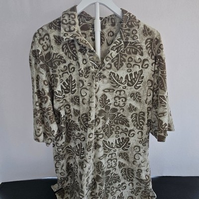 Bugle Boy Mens Large Vintage Hawaiian Native Print Polo Shirt Brown Cream Y2K