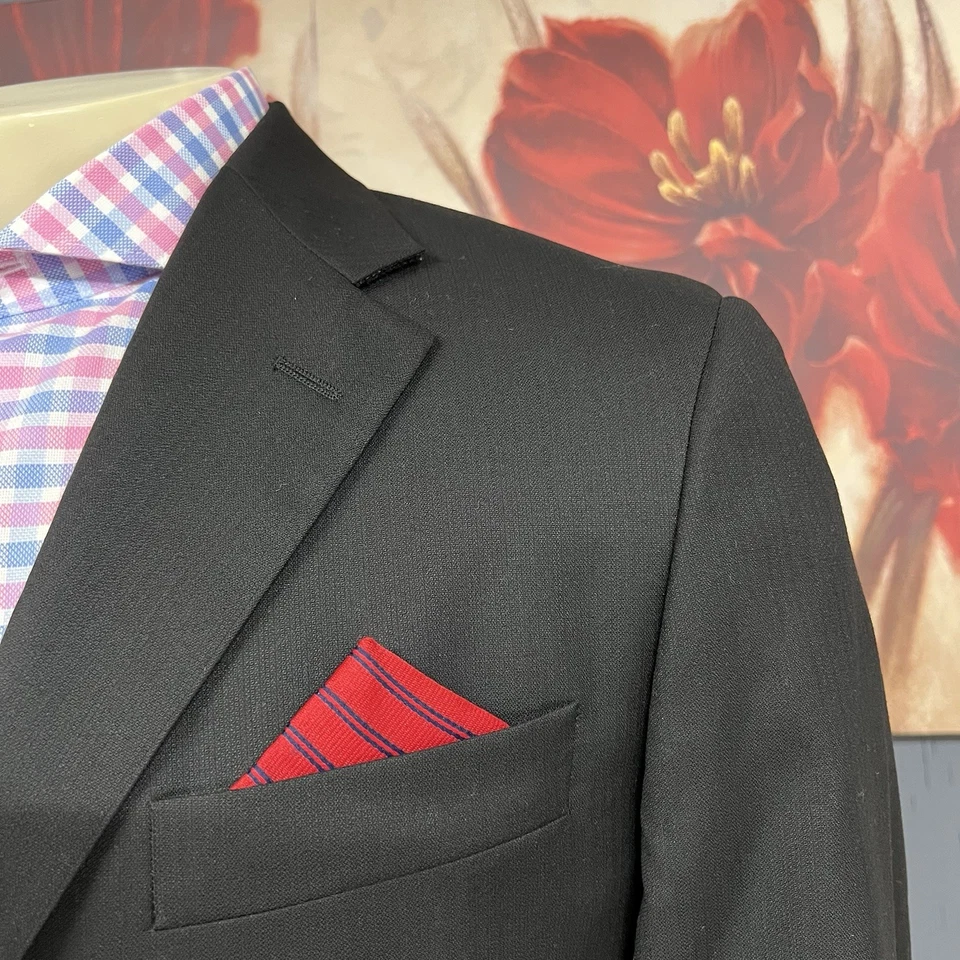 Traje Hickey Freeman Top Chaqueta Blazer Hombres 40S Corto Lana Micro Espiga Negro Foto 4 de 4