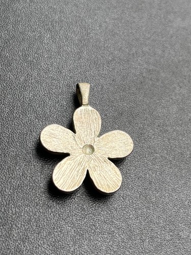 Small Brown Moonglow Plastic Cab Flower w Tiny Orange Rhinestone Center Silverto - Picture 3 of 6