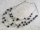 Multi Strand Silvertone Black Crystal Bead Necklace (B47)