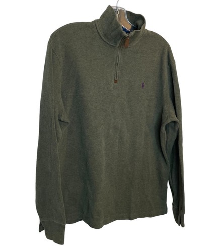 Polo vintage Ralph Lauren homme grand pull 1/4 zip coton vert logo
