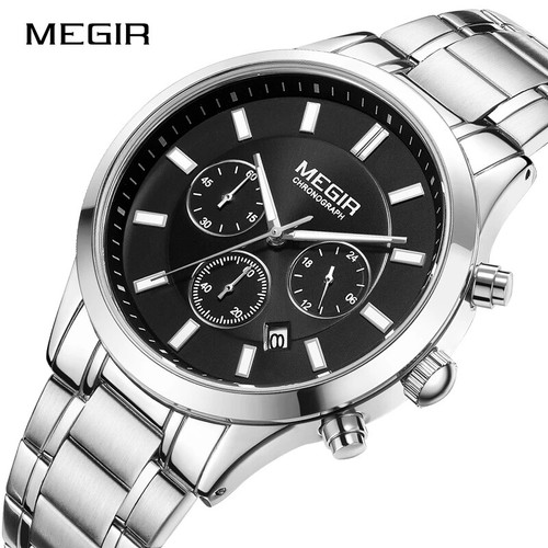 MEGIR Stainless-Steel Waterproof Watch Men Luminous Chronograph Quartz Watches - Picture 11 of 17