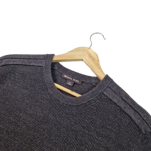Michael Kors Waffle Knit Jumper Mens Medium Dark Grey Cotton Wool Blend - Picture 2 of 16
