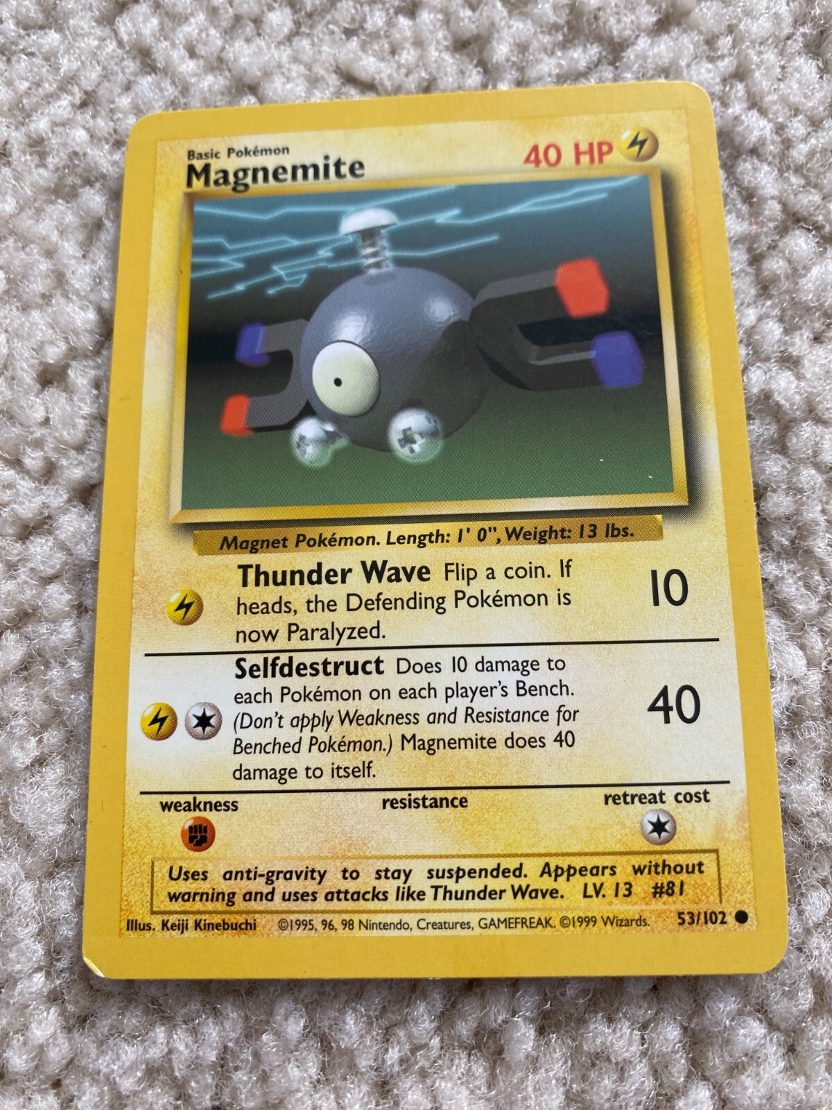 Magnemite 53/102 - Common 1999 English Base Set Pokemon Card - LP