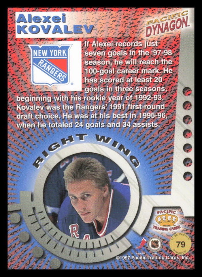 1997-98 Pacific Dynagon #79 Alexei Kovalev NMMT - Image 2 of 2