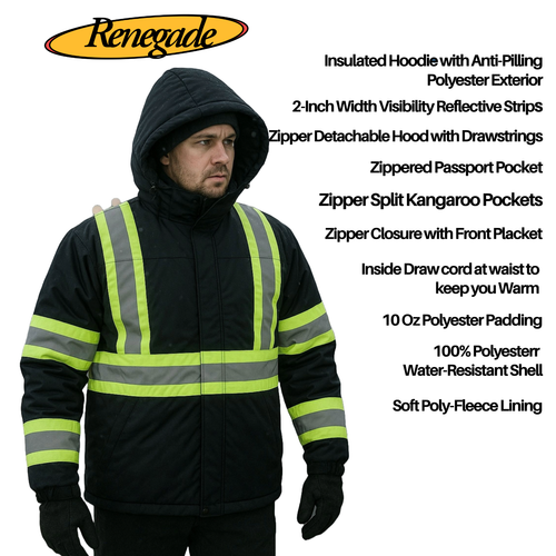Hi Vis Class 2 Insulated Safety Jacket Parka Jacket Coat Fleece Reflective - Picture 18 of 40