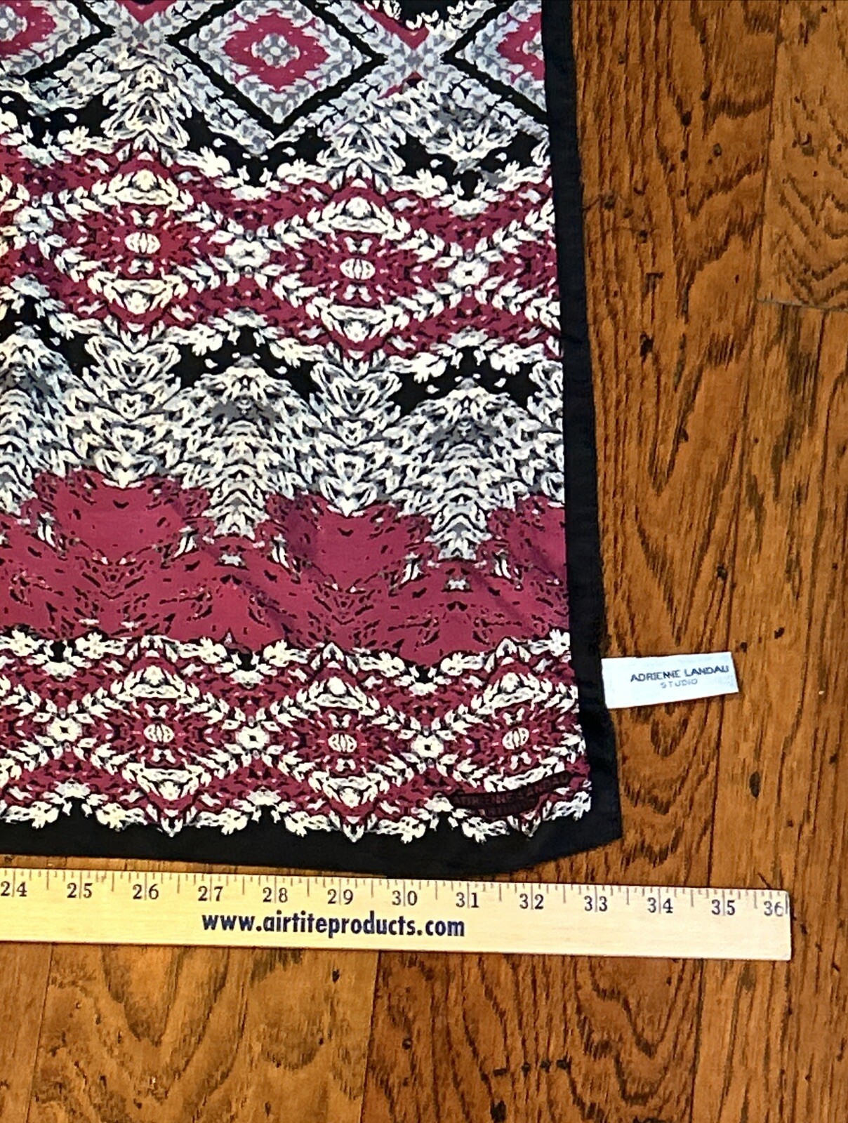 Adrienne Landau Studio 33” Square Luxurious Silk Scarf Black Grey Burgundy